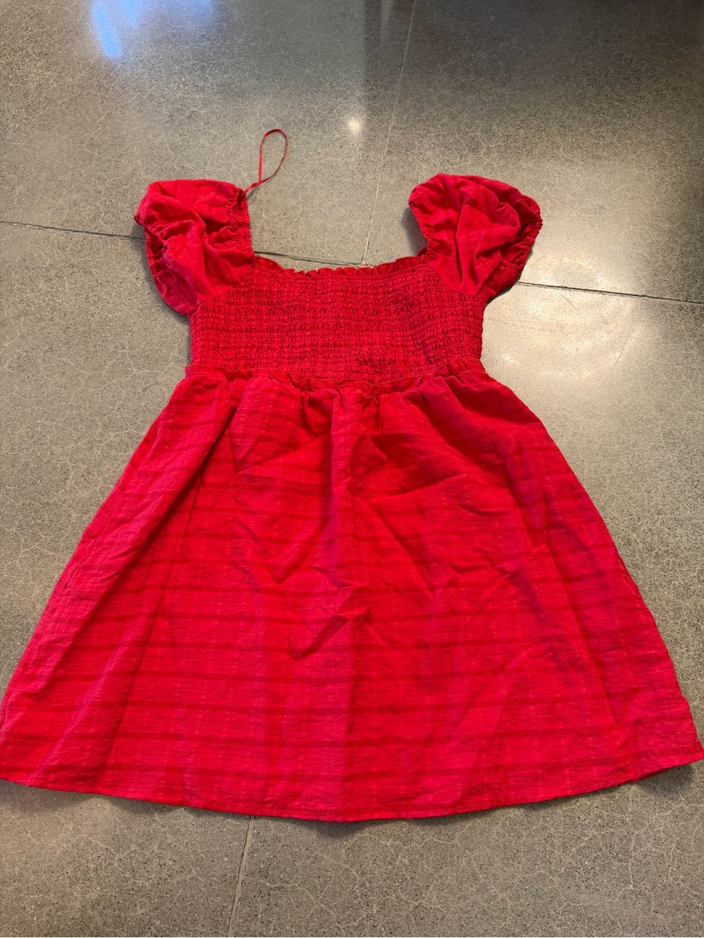Le Lis Red Smocked Puff-Sleeve Mini Dress